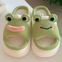 Frog Shhhandals Slippers | Unisex Linen Waffle Knit Plush Animal Slides Multiple Sizes