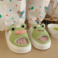 Frog Shhhandals Slippers | Unisex Linen Waffle Knit Plush Animal Slides Multiple Sizes