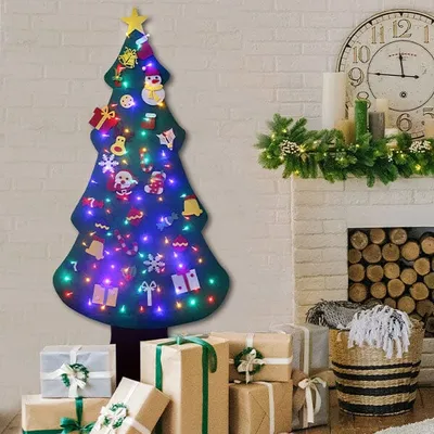 The FunkyFir Tree | 63" Pre-Lit LED Felt Christmas Tree Wall Hanger (Includes Ornaments!)