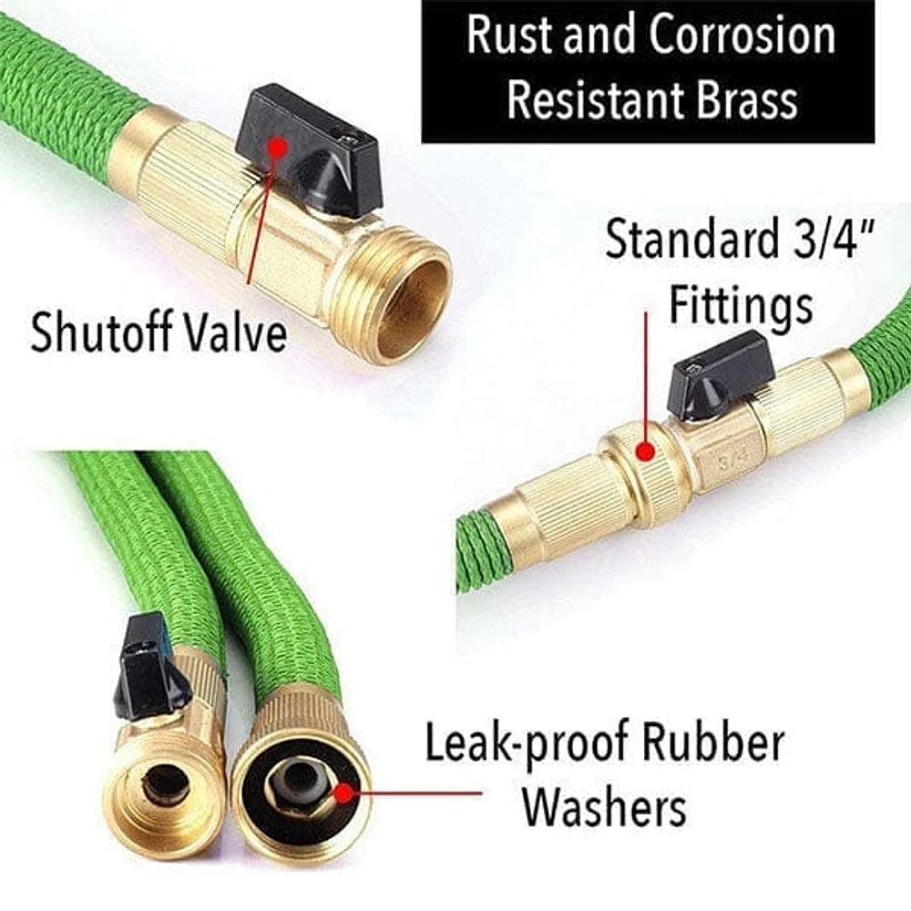 GRO-Hose GREEN | 75ft Expandable Hose With Sprayer Nozzle & Brass Valve