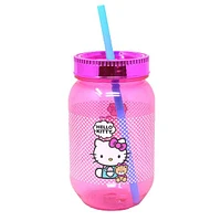 Hello Kitty Sanrio 18oz Teddy Bear Graphic Pink Mason Jar w/ Straw & Lid