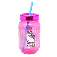 Hello Kitty Sanrio 18oz Teddy Bear Graphic Pink Mason Jar w/ Straw & Lid