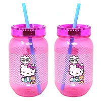 Hello Kitty Sanrio 18oz Teddy Bear Graphic Pink Mason Jar w/ Straw & Lid