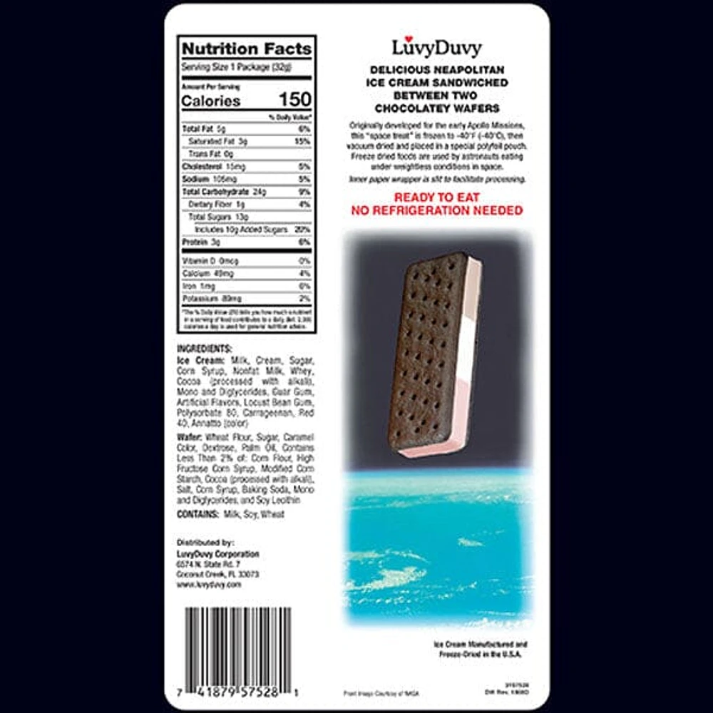 LuvyDuvy Astronaut Space Food Freeze-Dried Ice Cream Sandwich (1pc) Multiple Flavors