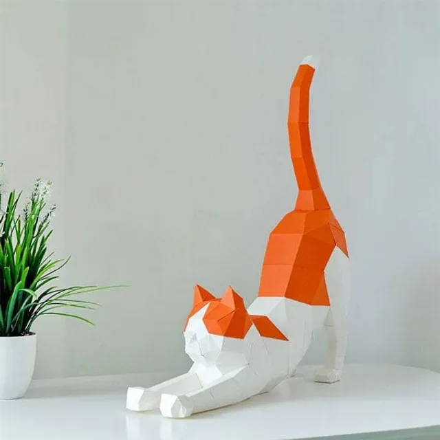 Showcase Studio Art DIY Origami 3D Paper Sculpture Kit, Stretching Cat