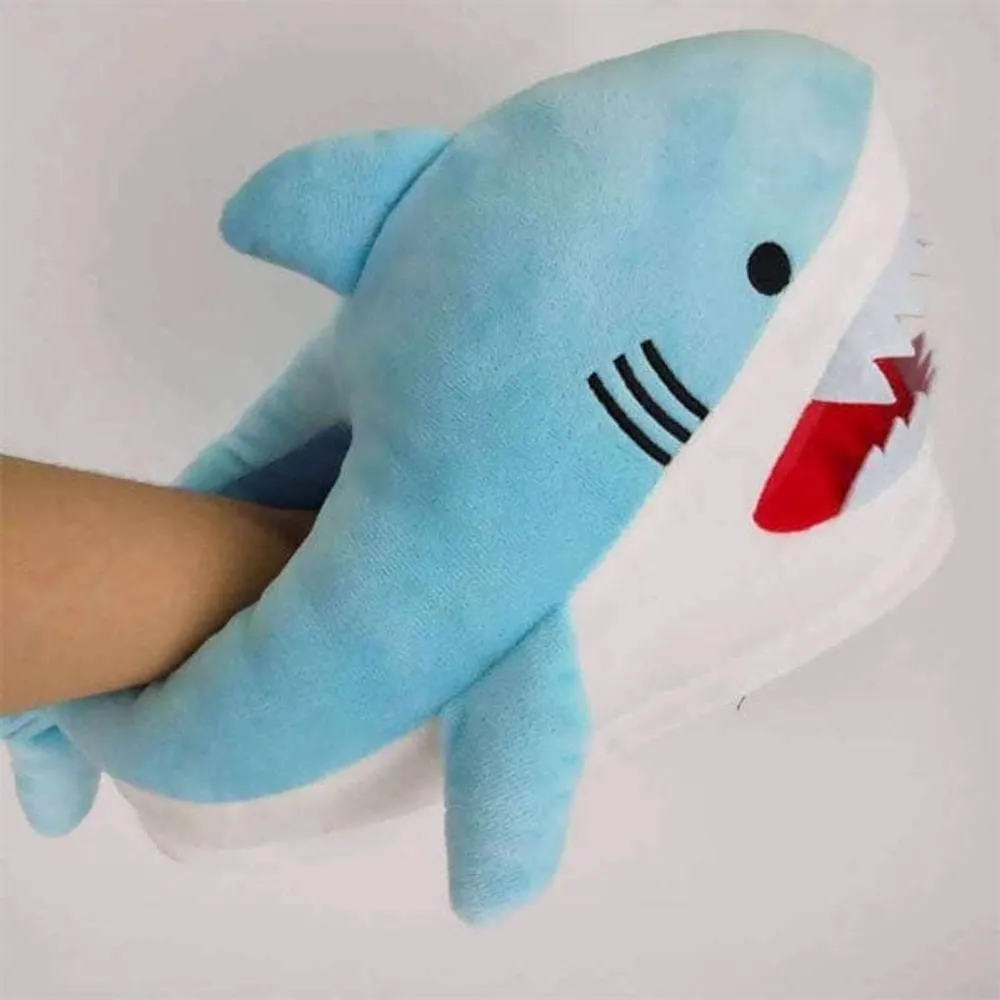 Cartoon Shark Blue Plush Slippers | As Seen On Social