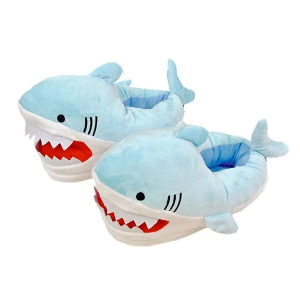 Cartoon Shark Blue Plush Slippers | As Seen On Social