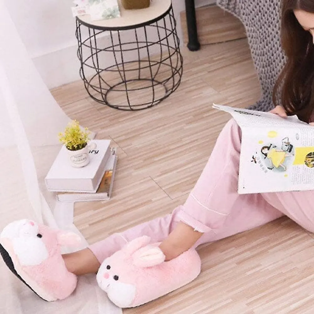 Showcase Fluffy Pink Bunny Plush Slippers, As Seen On Social