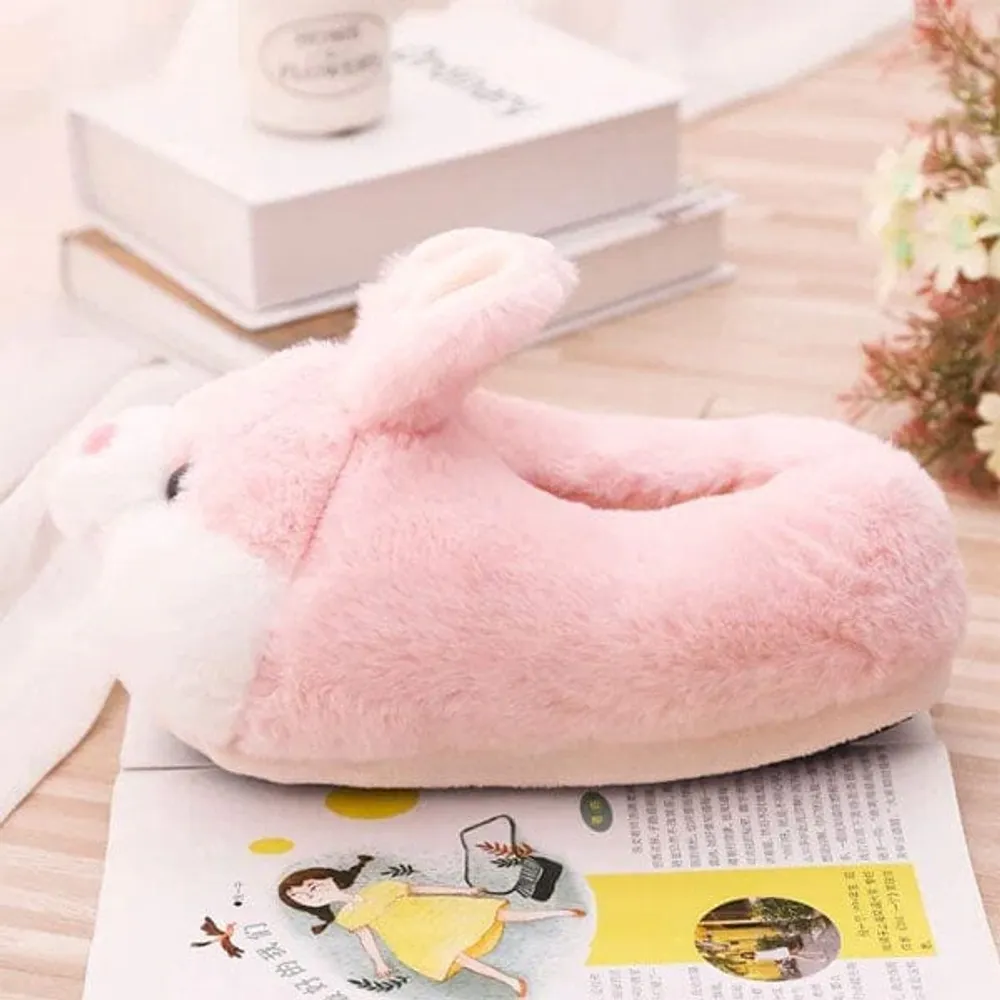 Showcase Fluffy Pink Bunny Plush Slippers