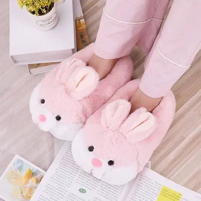 Fluffy Pink Bunny Plush Slippers | As Seen On Social