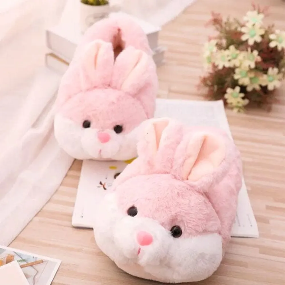 Fluffy Pink Bunny Plush Slippers | As Seen On Social