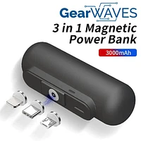 GearWaves: Mini Magnetic 3-in-1 Portable Device Charger Power Bank