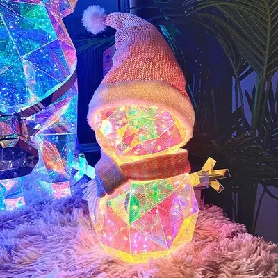 LitLuster Geometric LED Multi-Color Holographic Ornament | Snowman