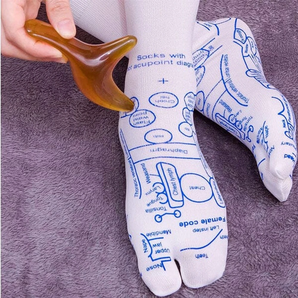 ReflexiWear Reflexology Socks Foot Pressure Point Guide Map (Multiple Sizes) 2 Massage Tools Included