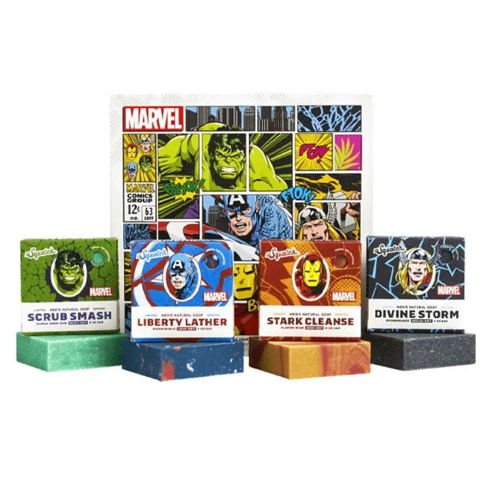 Showcase Dr.Squatch® All-Natural Bar Soap For Men, Marvel's Avengers™  Collection (4 Bars), Limited Edition