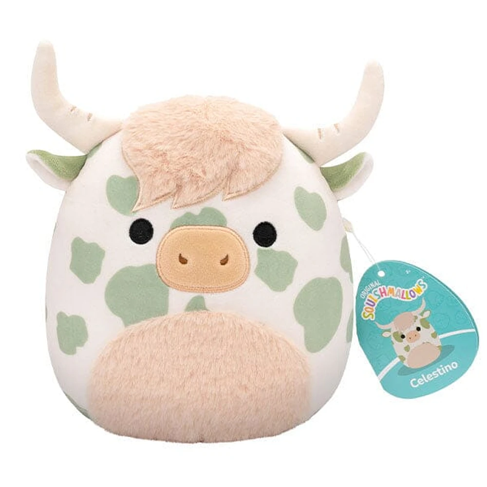 Squishmallows Super Soft Plush Toys 7.5" Celestino The Green Spotted Highland Cow