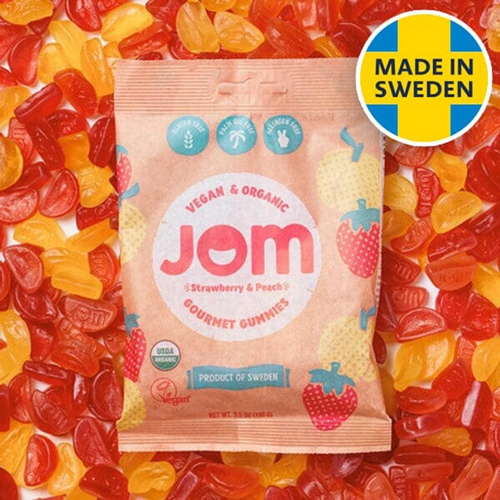 JOM Gourmet Gummies: Strawberry & Peach (3.5 oz) Made in Sweden