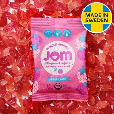 JOM Gourmet Gummies: Raspberry & Blackcurrant (3.5 oz) Made in Sweden