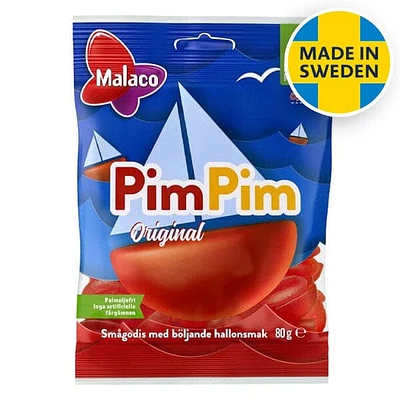 Swedish Candy: Malaco PimPim Original Raspberry Gummy Boats (2.8oz) Made in Sweden