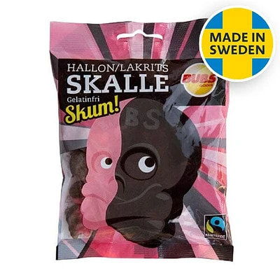 BUBS Godis: Raspberry Foam Liquorice Skull Candy (90g) Made in Sweden