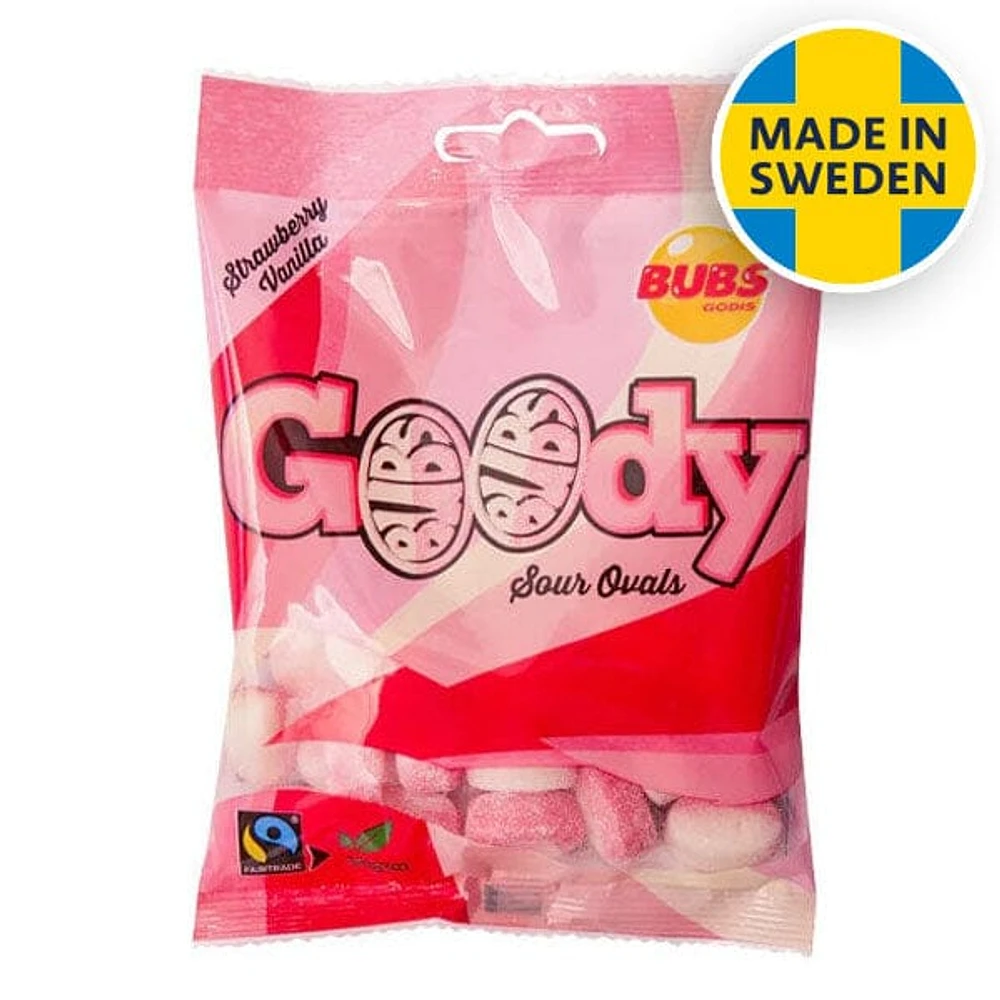 BUBS Godis: Sour Strawberry Vanilla Goody Ovals (90g) Made in Sweden