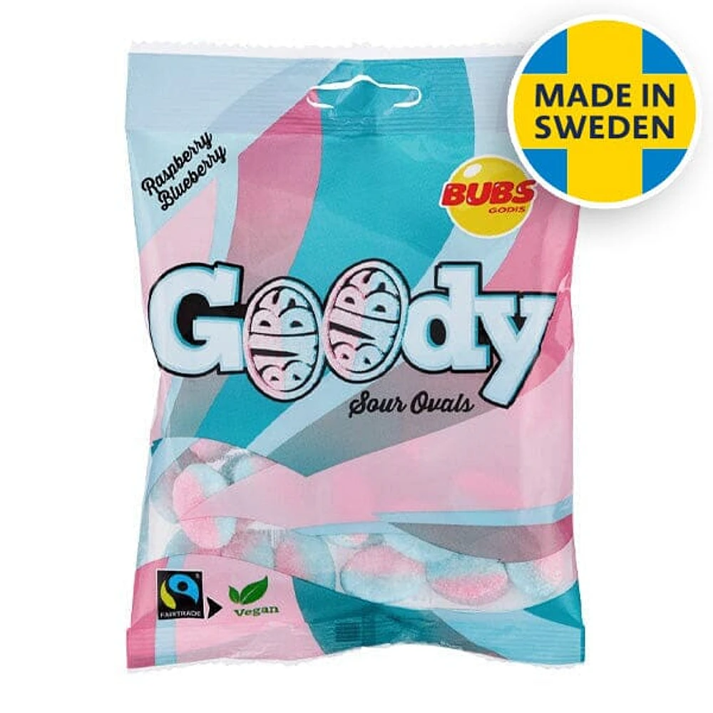 BUBS Godis: Sour Raspberry & Blueberry Goody Ovals (90g) Made in Sweden