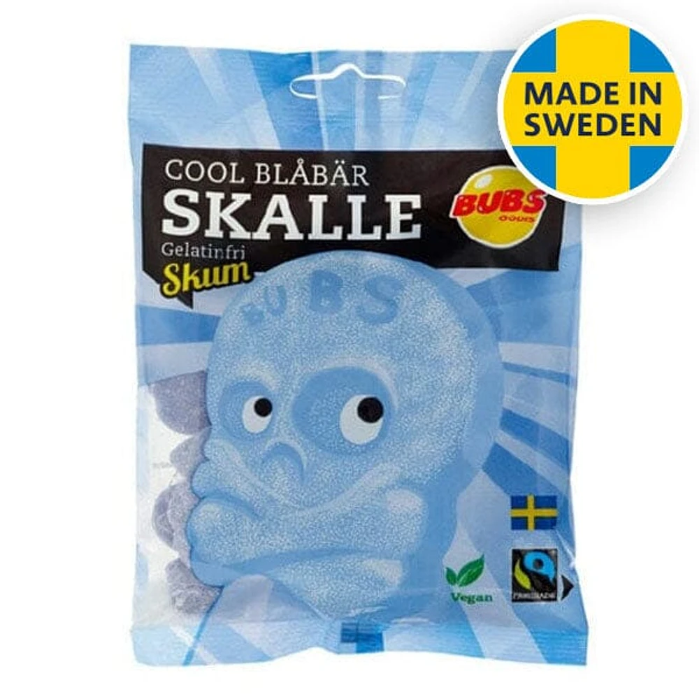 BUBS Godis: Cool Blueberry Sour Skulls Foam Candy (90g) Made in Sweden