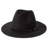 Black Felt Brimmed Buckle Fedora Hat | Unisex & Adjustable