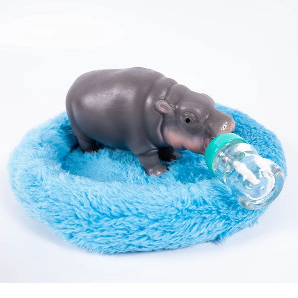 True Heart Treasures Silicone Reborn Animals: Mini Hippo Newborn Baby (Includes Bed & Bottle)