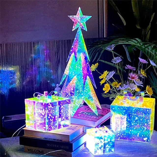 Showcase LitLuster Geometric LED Multi-Color Holographic Ornament, Christmas Tree