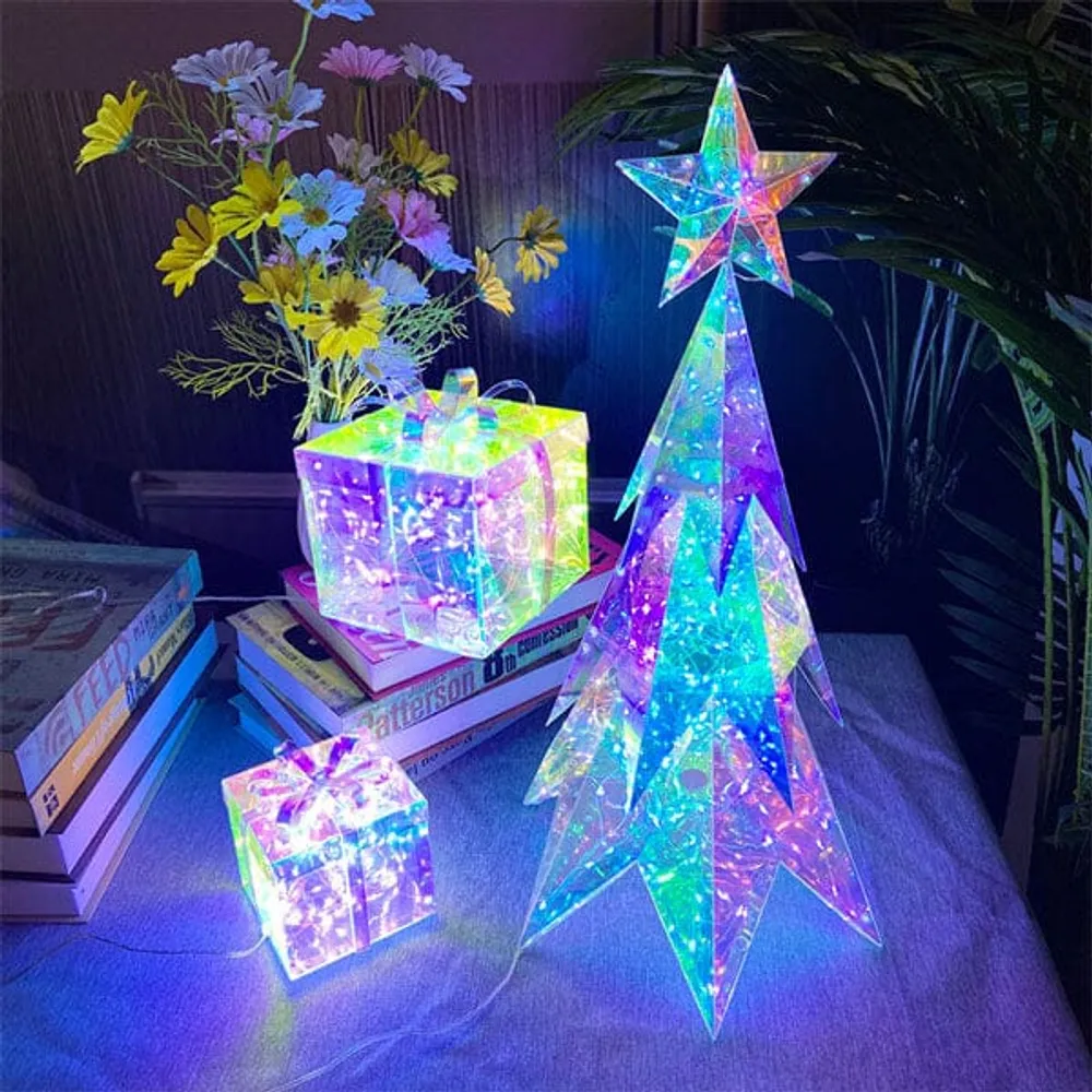 LitLuster Geometric LED Multi-Color Holographic Ornament
