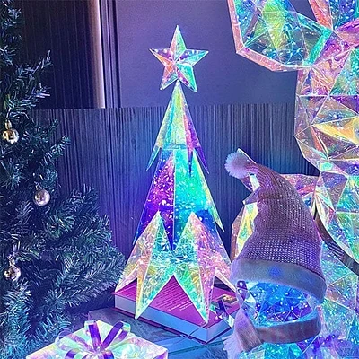 LitLuster Geometric LED Multi-Color Holographic Ornament | Christmas Tree