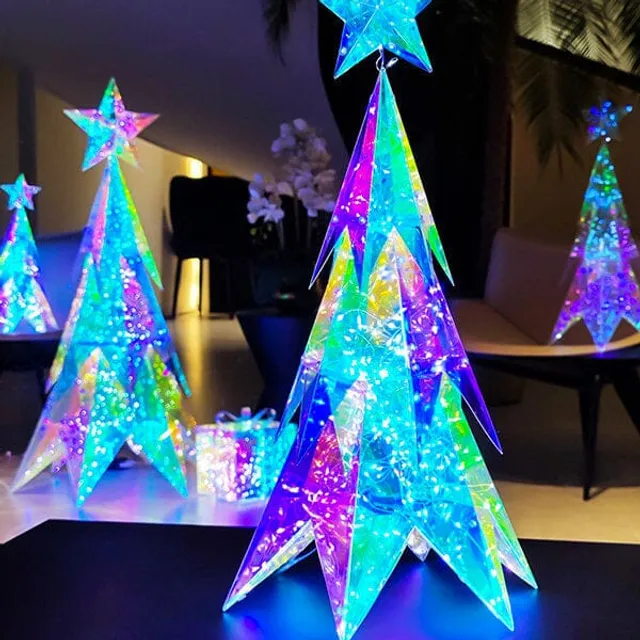 Showcase LitLuster Geometric LED Multi-Color Holographic Ornament, Christmas Tree