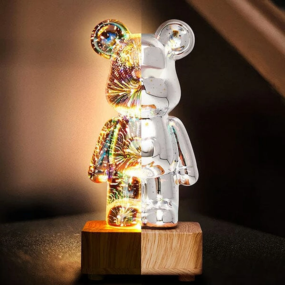 PrismPaws 3D Firework Twinkle Teddy Bear Color-Changing LED Lamp