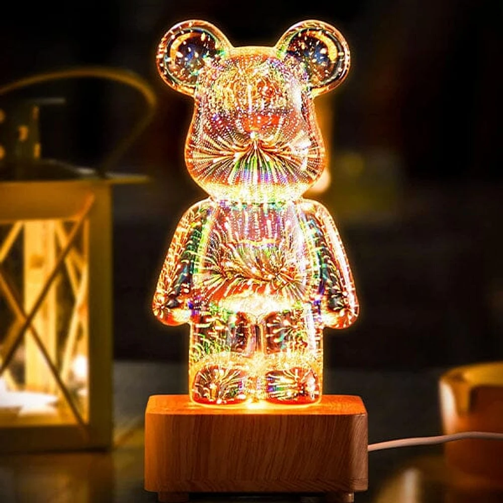 PrismPaws 3D Firework Twinkle Teddy Bear Color-Changing LED Lamp