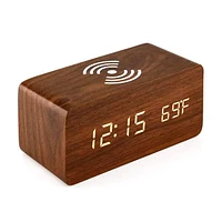 LumbrTime Wood Finish LED Clock With Wireless Induction Phone Charger