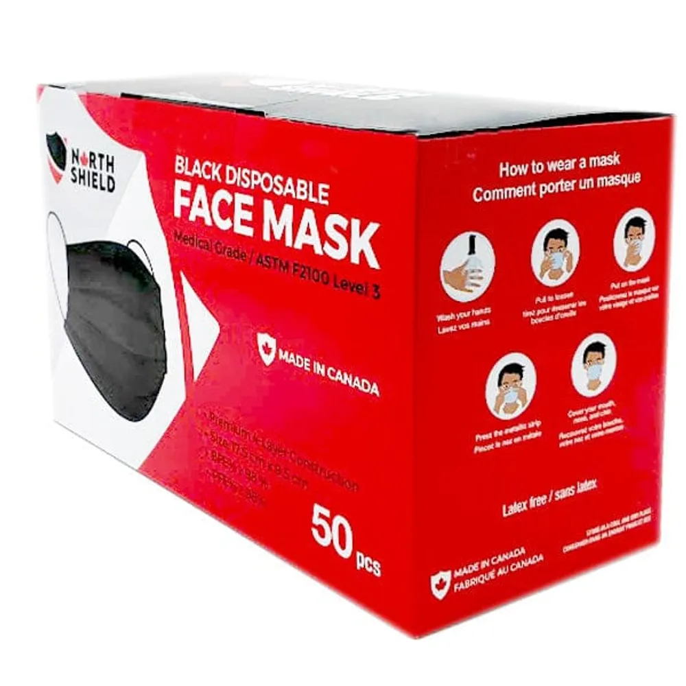 North Shield Black Disposable 4-Ply Masks (50pc) | ASTM Level 3