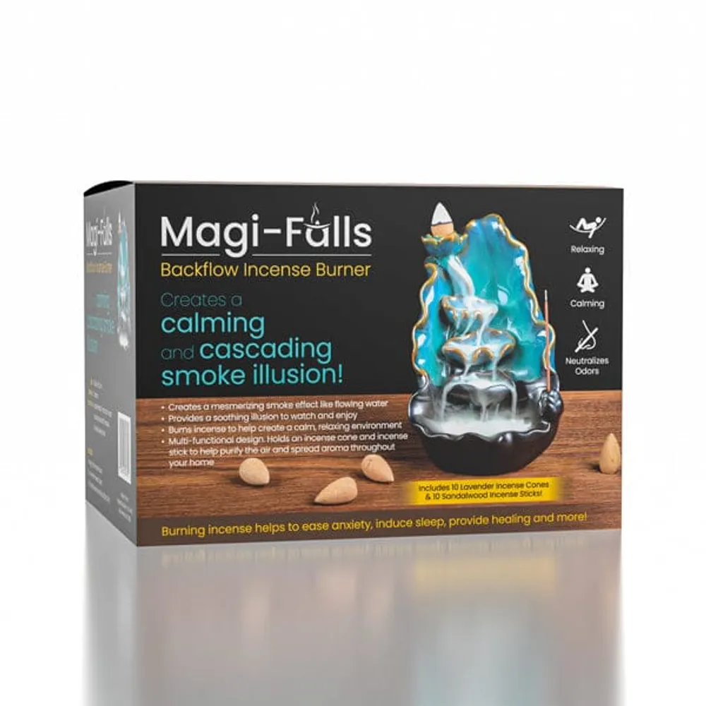 Magi-Falls Ceramic Backflow Incense Smoke Waterfall | Includes 20 Incense  Cones & Sticks!