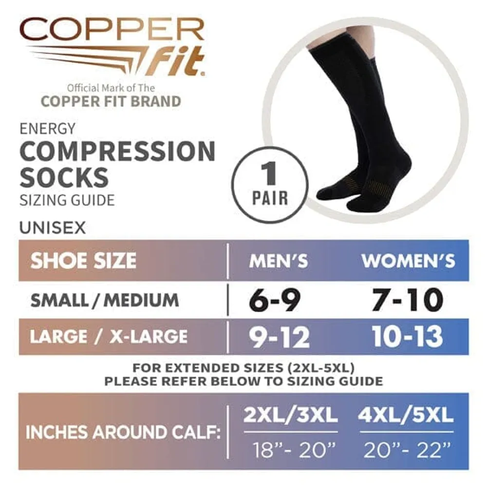 Copper Fit® Energy Compression Knee-High Unisex Socks (1 Pair) Multiple Sizes