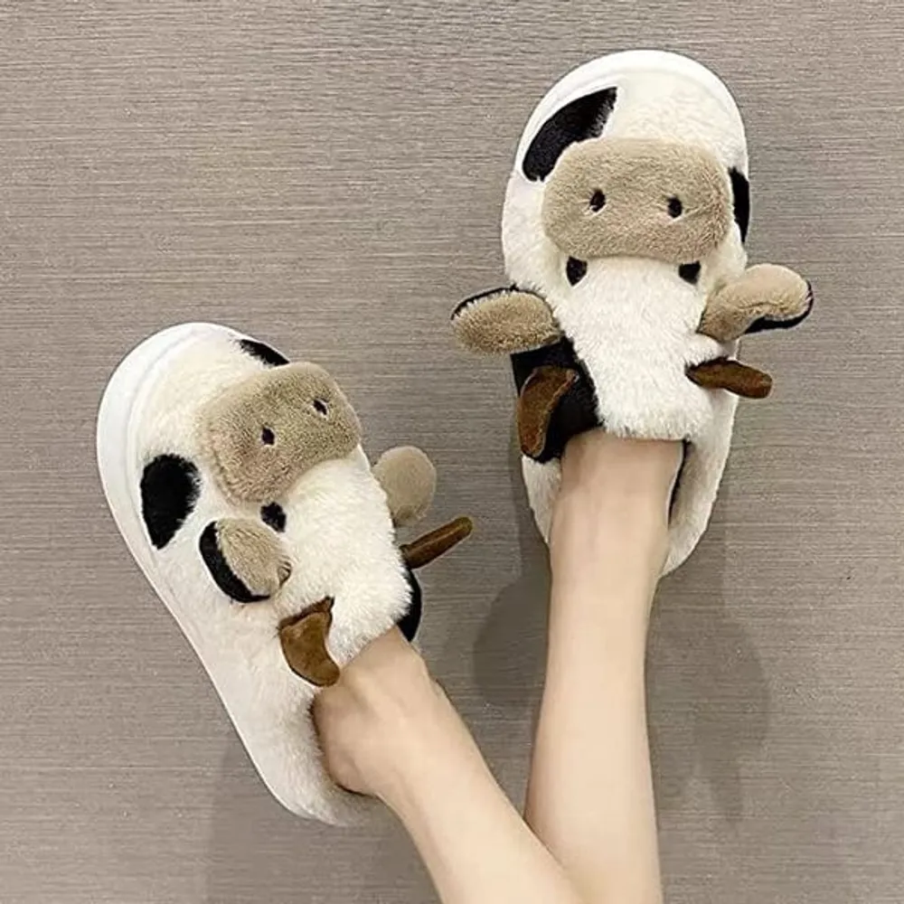 Cartoon Cow Plush Slippers | As Seen On Social