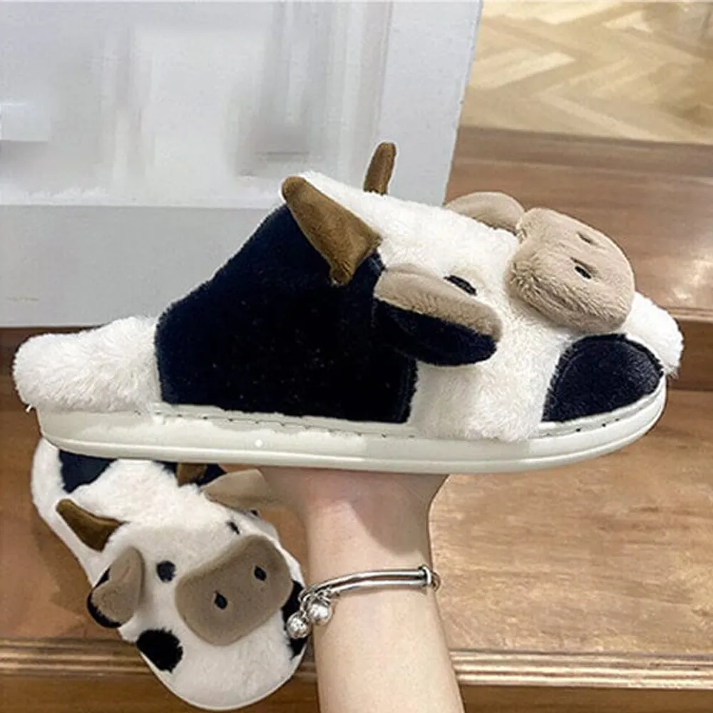 Cartoon Cow Plush Slippers | As Seen On Social