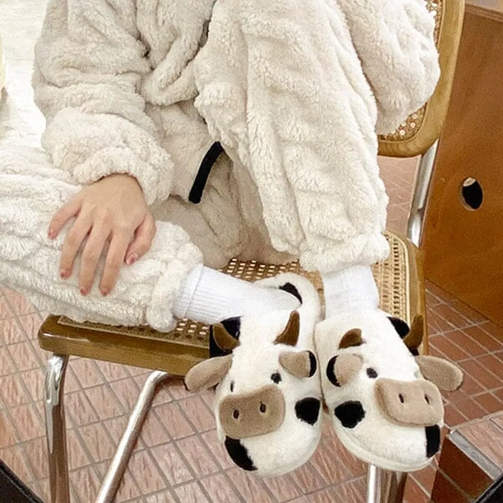 Cartoon Cow Plush Slippers | As Seen On Social