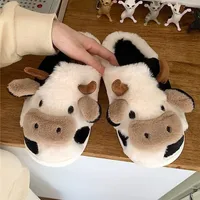 Cartoon Cow Plush Slippers | As Seen On Social