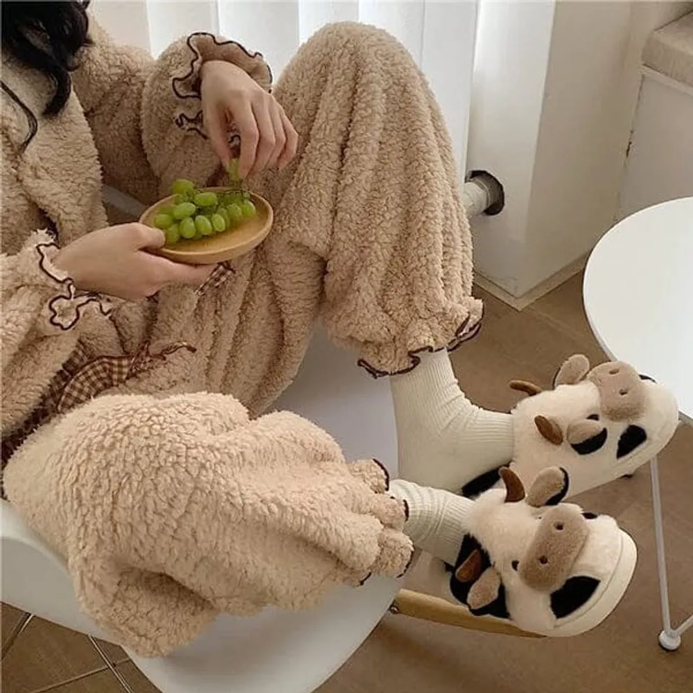 Cartoon Cow Plush Slippers | As Seen On Social