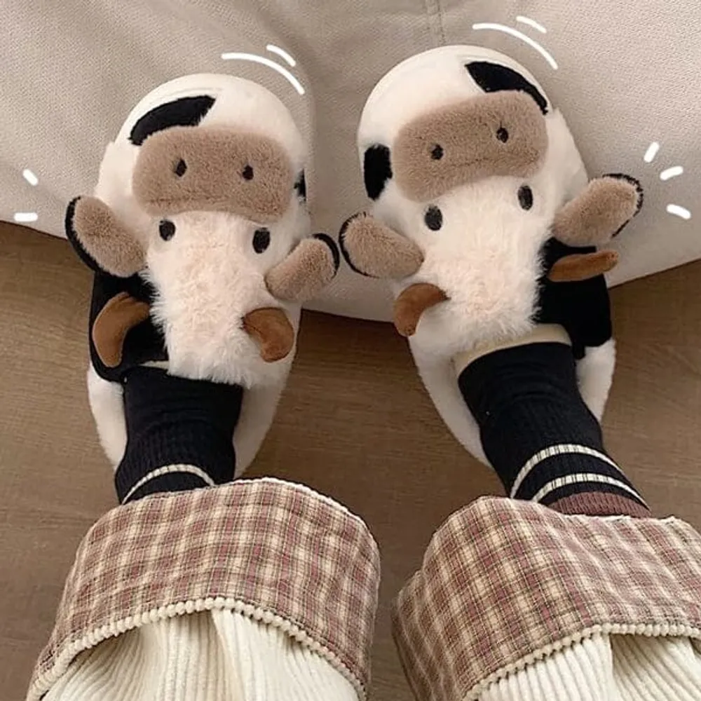 Cartoon Cow Plush Slippers | As Seen On Social