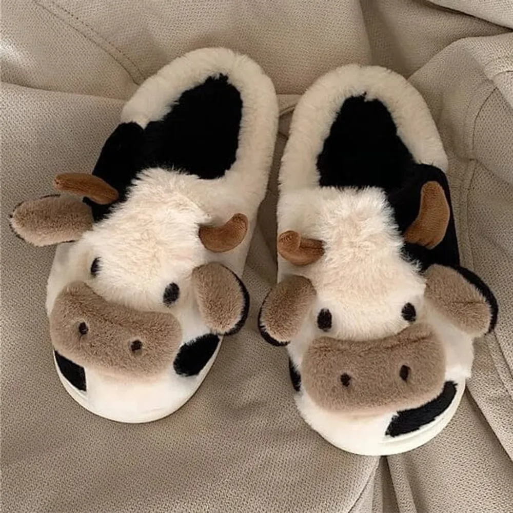 Cartoon Cow Plush Slippers | As Seen On Social