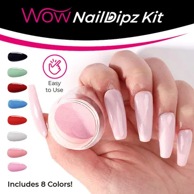 WOW NailDipz Kit (17pcs) | No UV/LED Light Required! | Includes 8 Colors