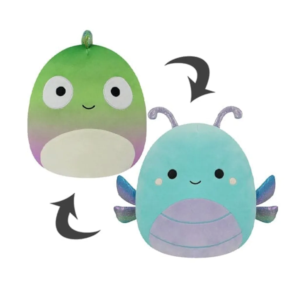 Squishmallows Flip-A-Mallows 5" Reversible Plush Toy | Heather The Dragonfly & Denton The Chameleon