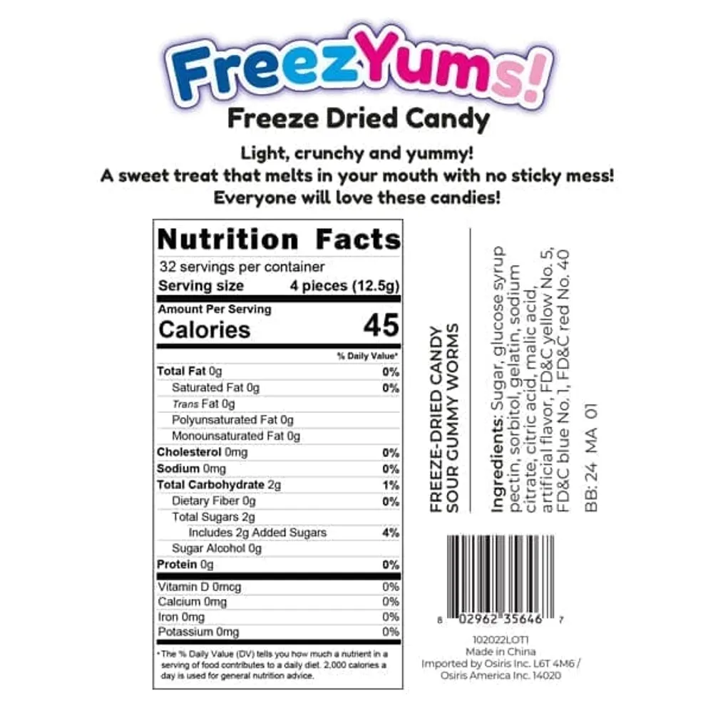 FreezYums! Freeze-Dried Sour Gummy Worms (100g)