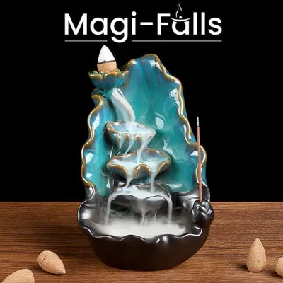 Magi-Falls Ceramic Backflow Incense Smoke Waterfall | Includes 20 Incense Cones & Sticks!